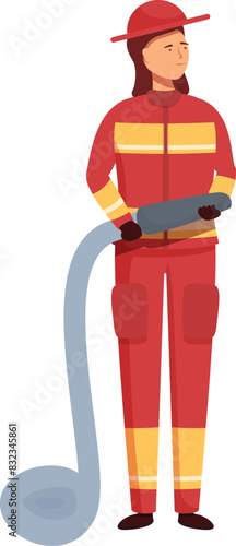Vector illustration of a female firefighter in full gear holding a fire hose