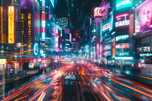 abtract colorful futuristic night city background tokyo neon signs long exposure lights 3d render 3d illustration  photo