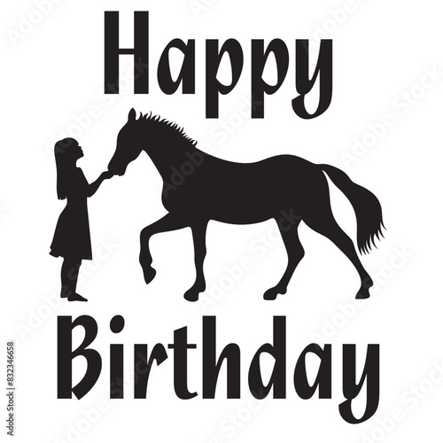 Girl and horse silhouette happy birthday sign design love nature animals