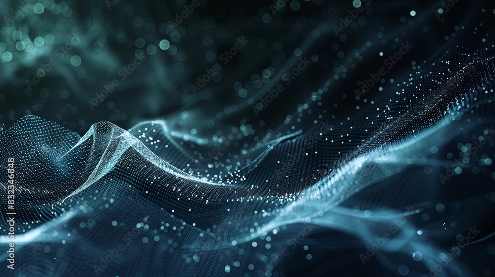A blue and white image of a wave with a lot of dots A blue and white image of a wave with a lot of dots