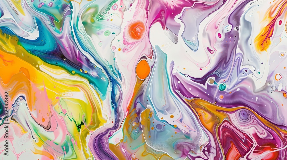 A painting with a swirl of colors and a lot of white