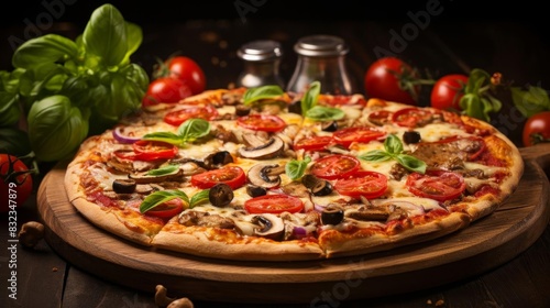A delicious pizza topped with fresh ingredients,
