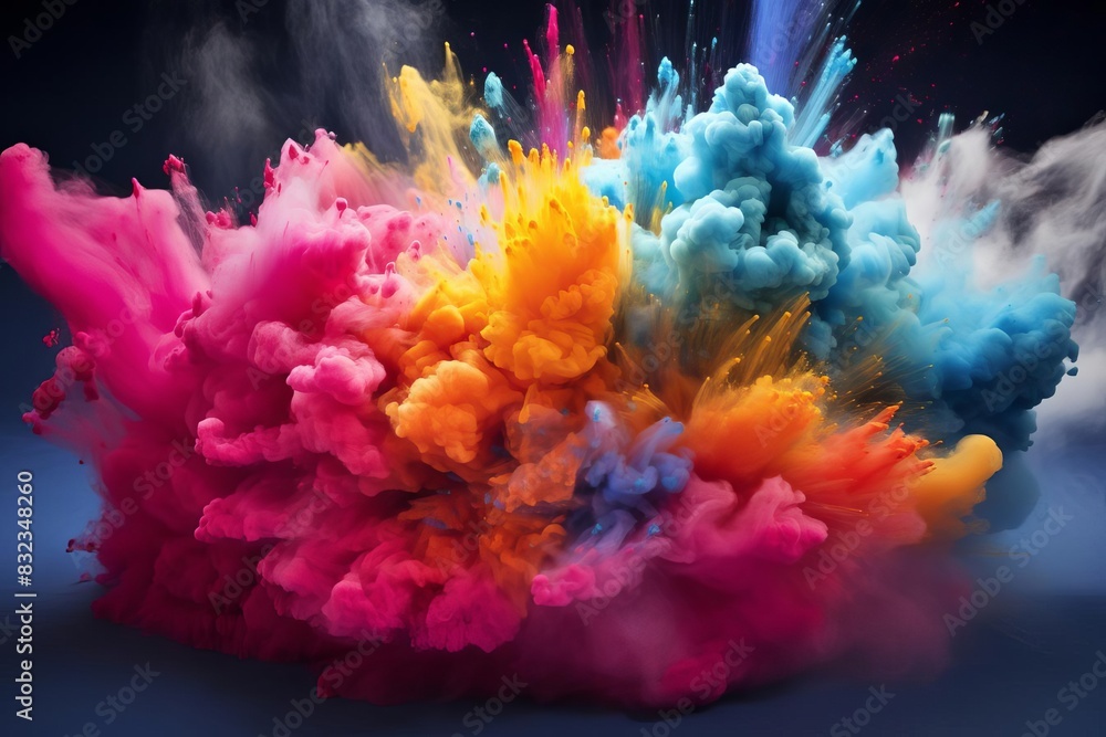 A dynamic explosion of colorful powder,