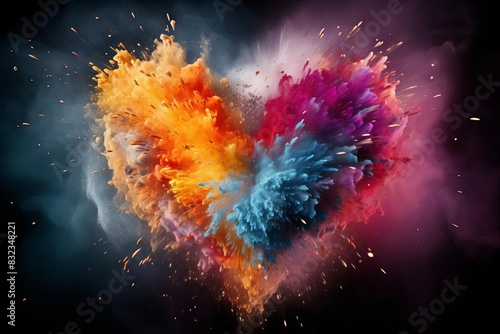 A dynamic explosion of colorful powder 