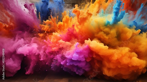 A dynamic explosion of powder with colorful hues, photo