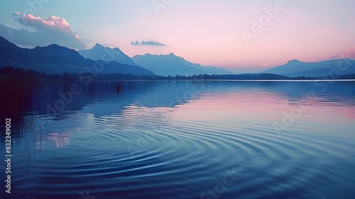 Tranquil Twilight Lake Reflections Silhouetting Distant Mountains