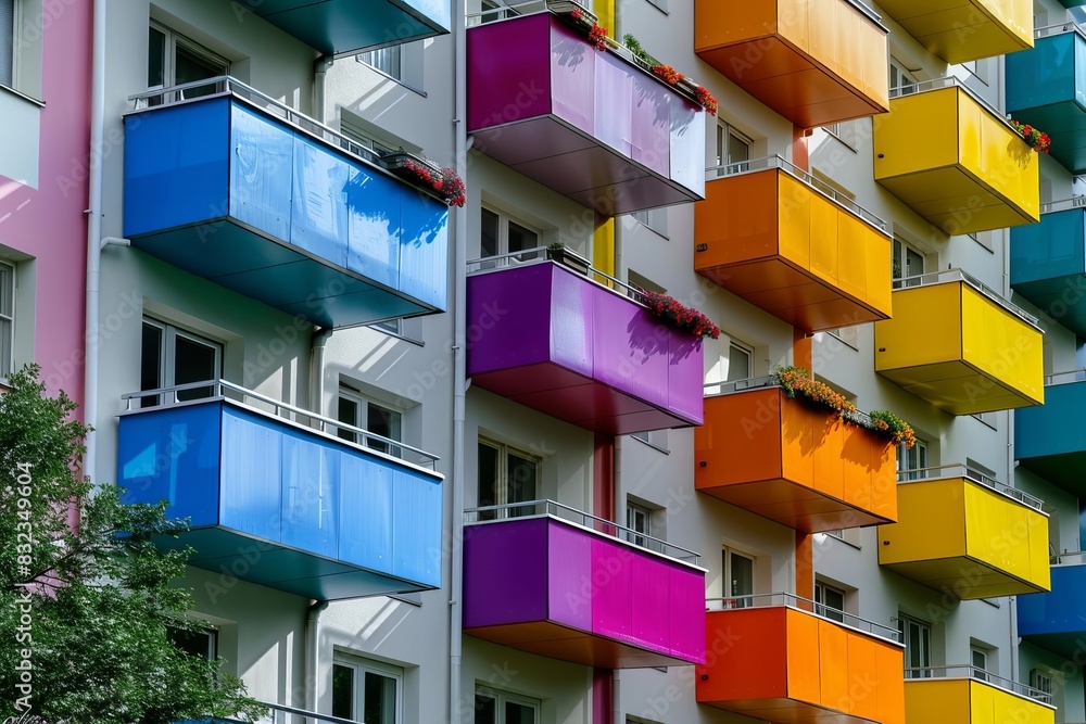 Apartment building with colorful balconies Apartment building with colorful balconies