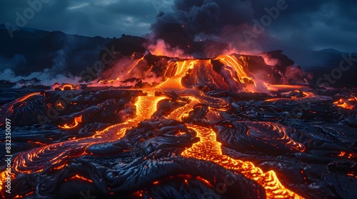 Mesmerizing Nighttime Eruption: An Active Volcano's Powerful Display