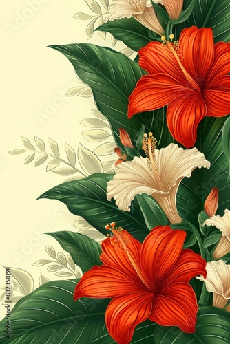 Red and White Flowers With Green Leaves
