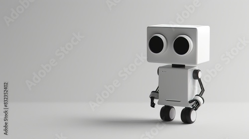 Black and white robot in a minimalist setting