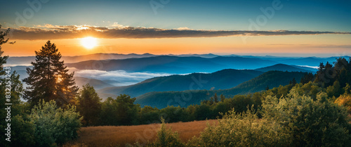 風景 空 山 自然 日の出 背景画像 Generative AI photo