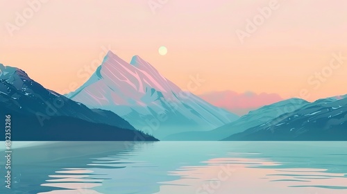 Mountain dawn illustration flat design front view early morning tranquility theme water color Analogous Color Scheme 