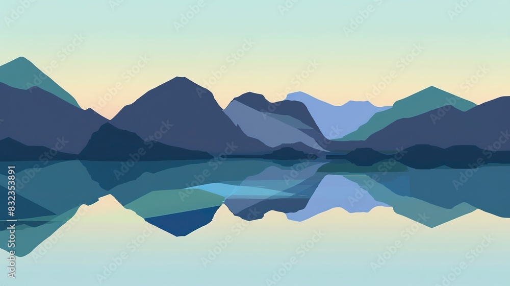 Mountain reflections flat design front view tranquil waters theme animation Complementary Color Scheme 