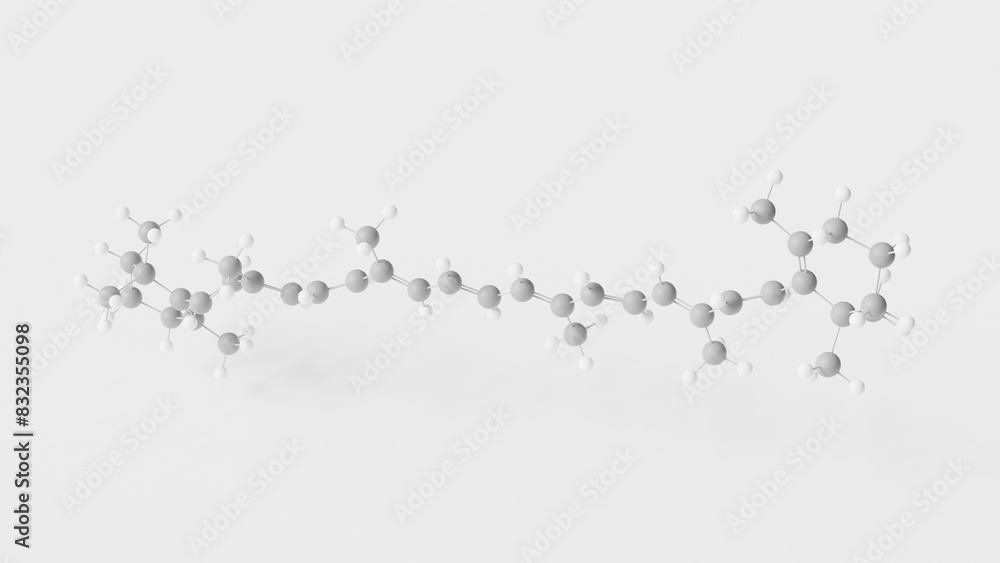 beta-carotene molecule 3d, molecular structure, ball and stick model, structural chemical formula provitamin a e160a beta-carotene molecule 3d, molecular structure, ball and stick model, structural chemical formula provitamin a e160a