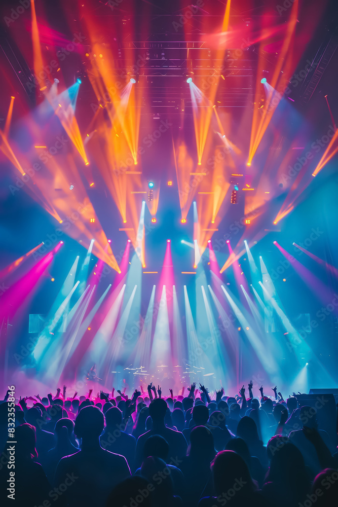 Colorful Concert Stage with Dramatic Lighting Effects