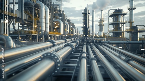 Wallpaper Mural A complex network of pipelines at a biorefinery producing aviation biofuel, with emphasis on sustainable energy flow and clean technology. Torontodigital.ca