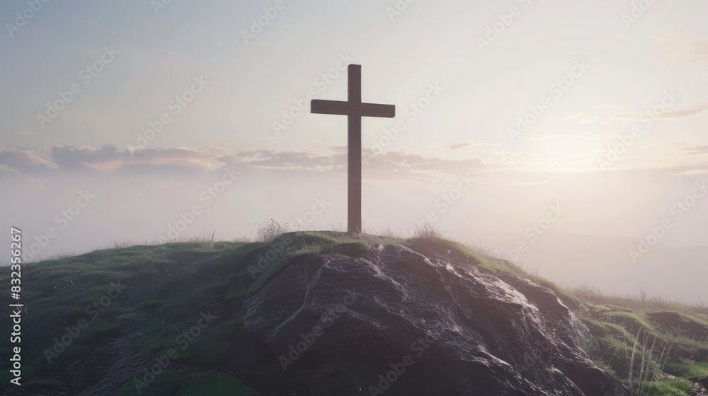 Massive cross installed atop a hill, symbolizing faith and offering a stunning view from the summit Massive cross installed atop a hill, symbolizing faith and offering a stunning view from the summit