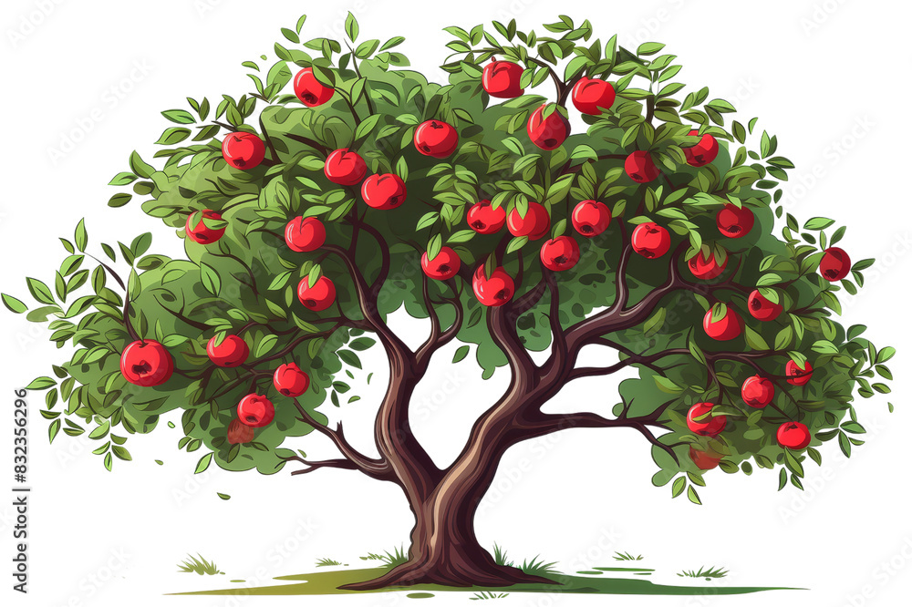 Hand drawn apple tree and branches vector on white isolated background Hand drawn apple tree and branches vector on white isolated background
