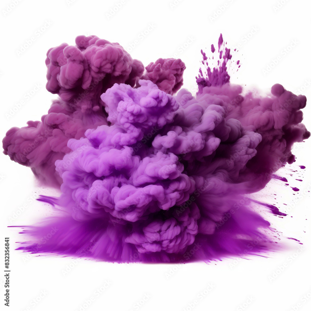 Fototapeta premium purple smoke explosion on white background, purple powder explosion
