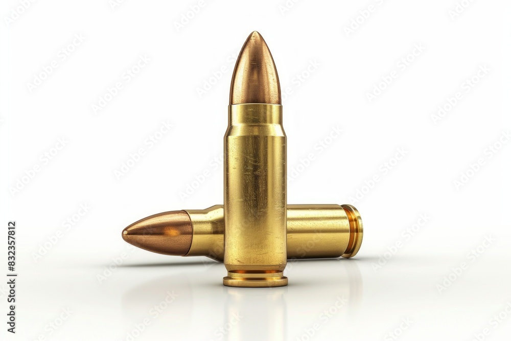 detailed close-up of a solitary bullet resting on a stark white background. detailed close-up of a solitary bullet resting on a stark white background.