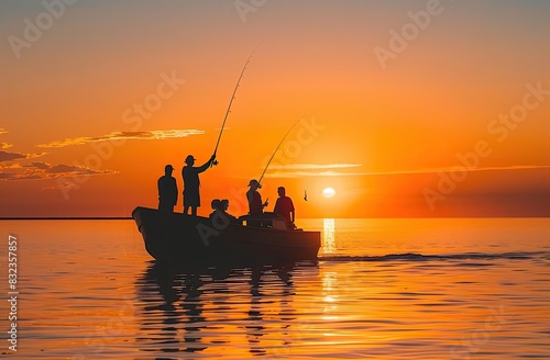 Silhouetted Fishermen at Sunset