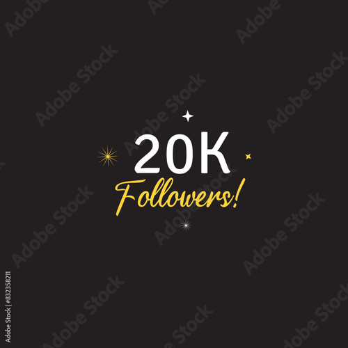 20K follower Beautiful text vector on dark BG lettering vector illustration.