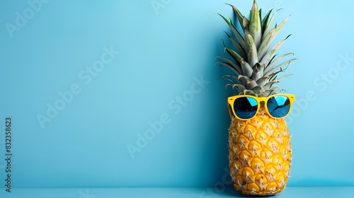 Quirky yellow pineapple with sunglasses and headphones