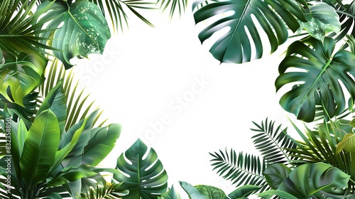 Tropical leaves frame background with copy space top view.