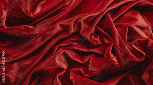 A red velvet fabric is shown in a close up