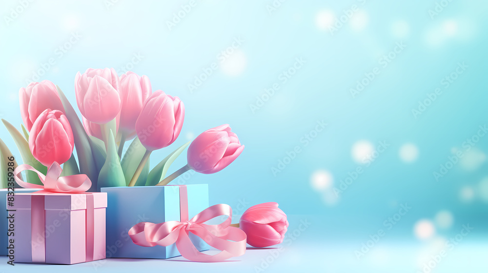 Obraz premium Tulips and gift box, Mother's Day theme