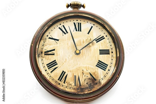 Ornate Golden Brass Antique Clock Isolated on White Background