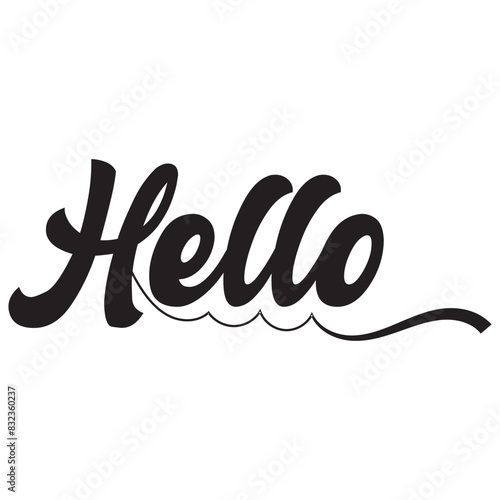 HELLO. Modern calligraphy script word hello. Hand-drawn cursive font text - hello. Vector illustration, white letters, black background. Lettering typography poster, vector, design logo. EPS 1o/AI