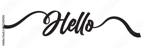 HELLO. Modern calligraphy script word hello. Hand-drawn cursive font text - hello. Vector illustration, white letters, black background. Lettering typography poster, vector, design logo. EPS 1o/AI