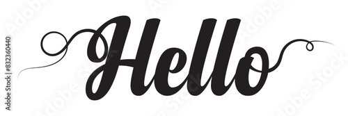 HELLO. Modern calligraphy script word hello. Hand-drawn cursive font text - hello. Vector illustration, white letters, black background. Lettering typography poster, vector, design logo. EPS 1o/AI