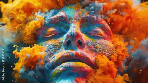 Surreal Color Explosion: Artistic Portrait of a Woman with Vibrant Paints © Anastasiia