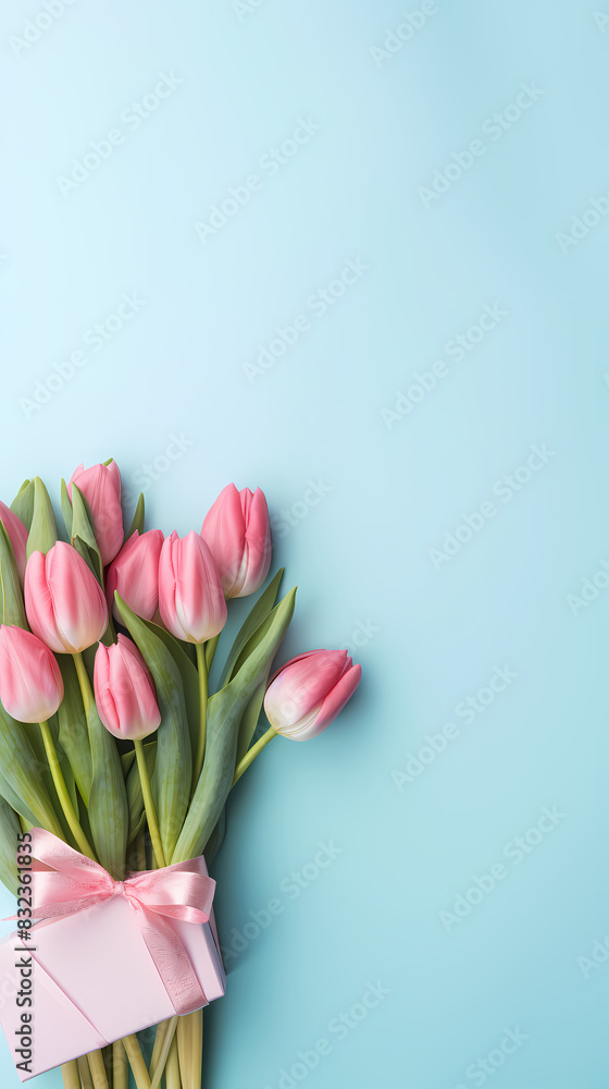 Obraz premium Tulips and gift box, Mother's Day theme