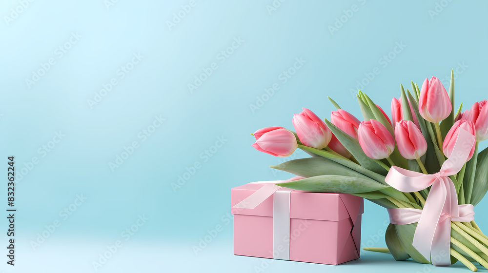 Tulips and gift box, Mother's Day theme Tulips and gift box, Mother's Day theme