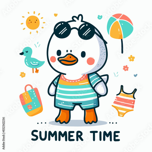 Cool duck summer time design vector illustration ready to print on t-shirts