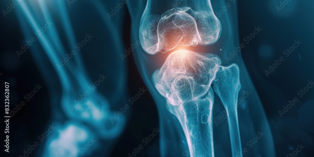 X-ray image showing a knee injury, cinematic, photographic. Fujifilm XT4 50mm X-ray image showing a knee injury, cinematic, photographic. Fujifilm XT4 50mm