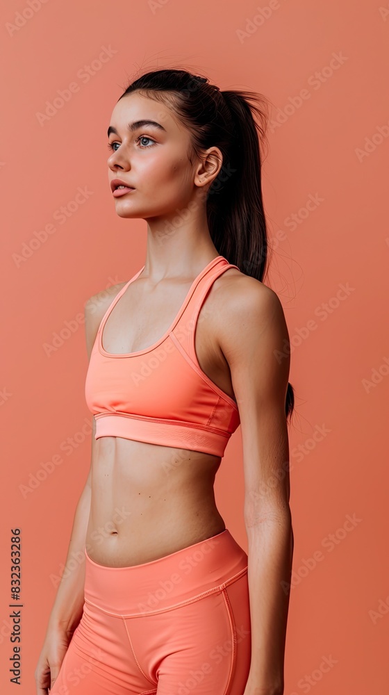 Gym girl isolated on a salmon background Gym girl isolated on a salmon background