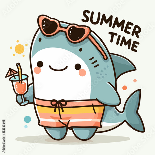 Cool shark summer time design vector illustration ready to print on t-shirts