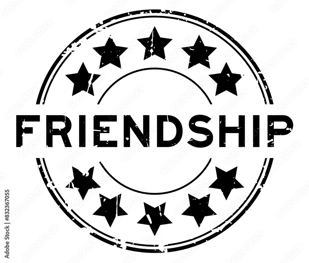 Grunge black friendship word with star icon round rubber seal stamp on white background Grunge black friendship word with star icon round rubber seal stamp on white background