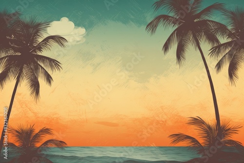 vintage tropical summer background with palm trees illustration