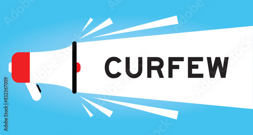 Color megaphone icon with word in white banner on blue background