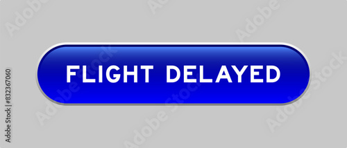 Blue color capsule shape button with word flight delayed on gray background