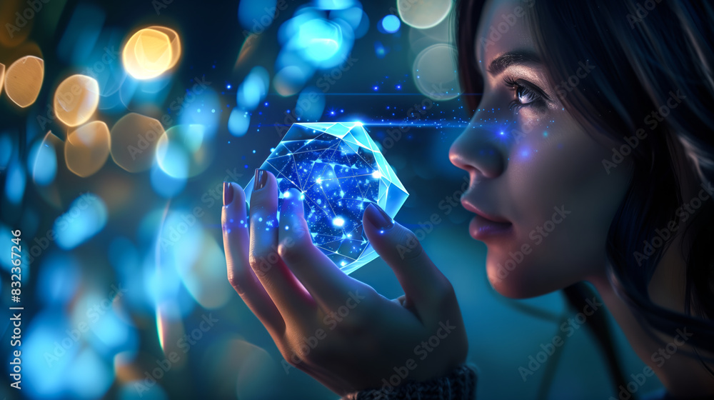 Naklejka premium Girl holding 3D Data Quality