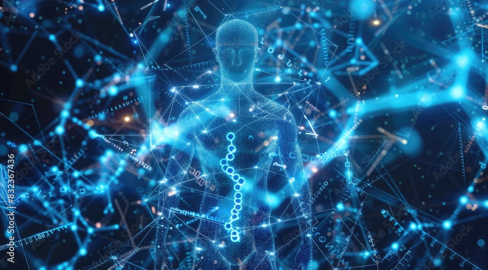 Digital DNA Strand and Human Silhouette Digital DNA Strand and Human Silhouette