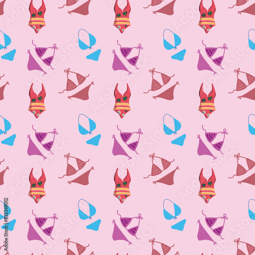 Bikini vector pattern. Women beach swimsuit background art