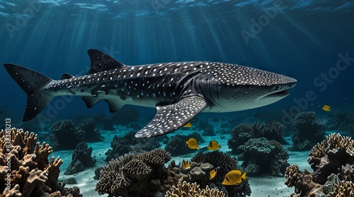 Whale shark on a collection of coral reefs.International Whale Shark Day