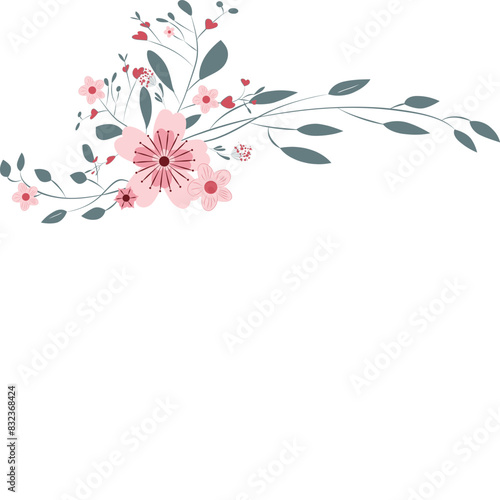 Wedding decoration, flowers and leaves decorate the corner.